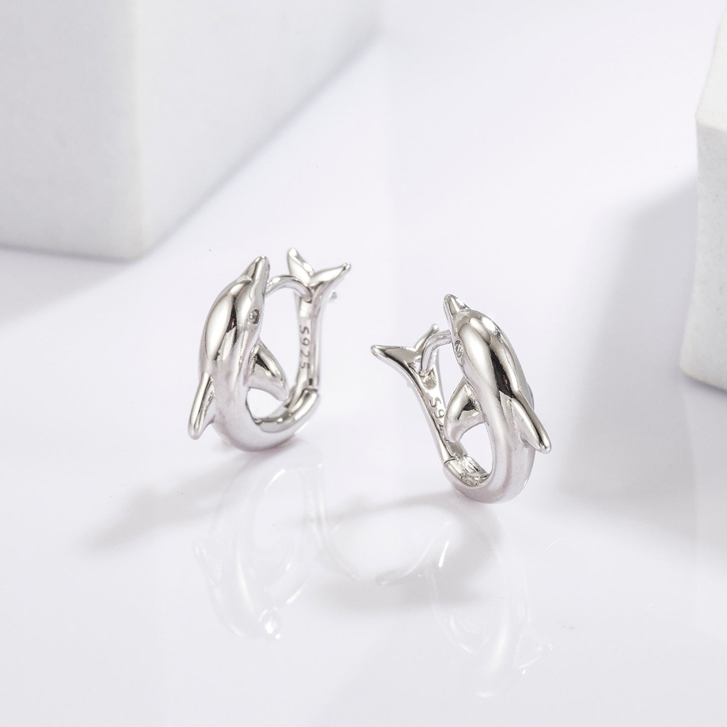 Sterling Silver 925 Zircon Dolphin Earrings