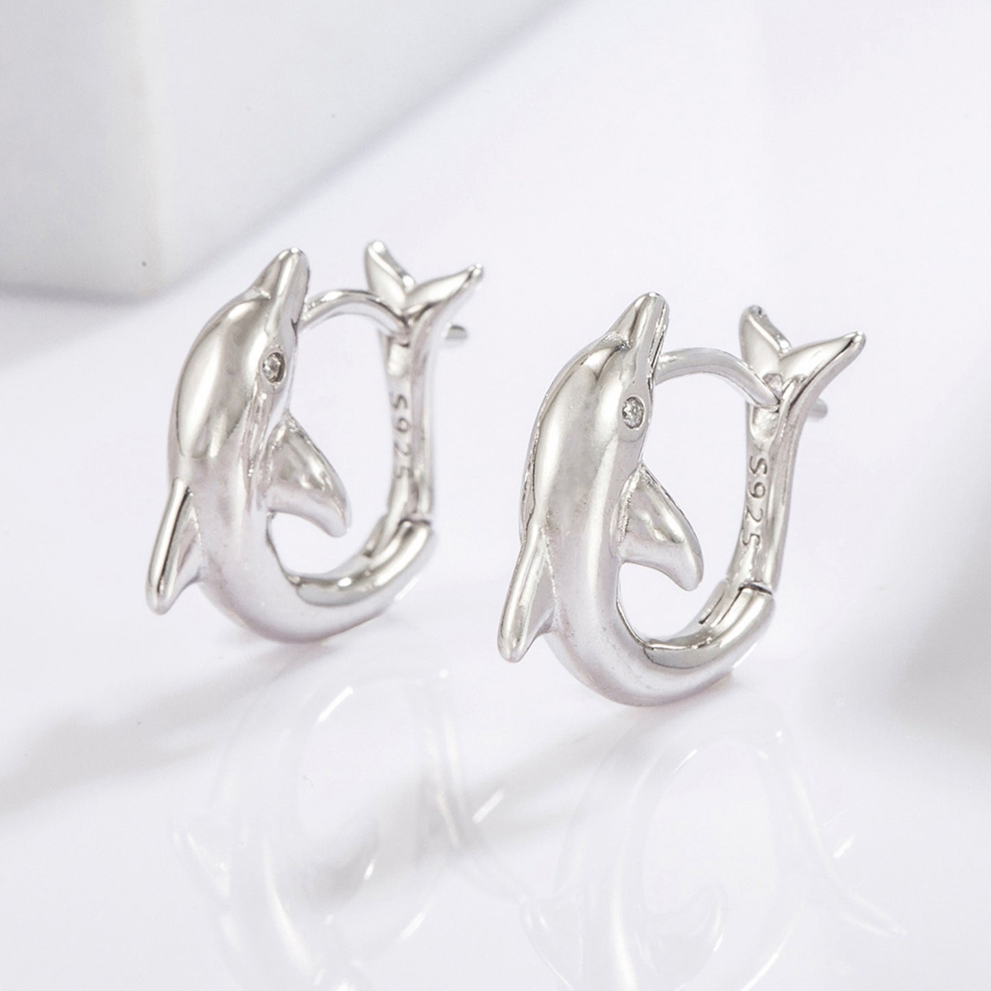 Sterling Silver 925 Zircon Dolphin Earrings