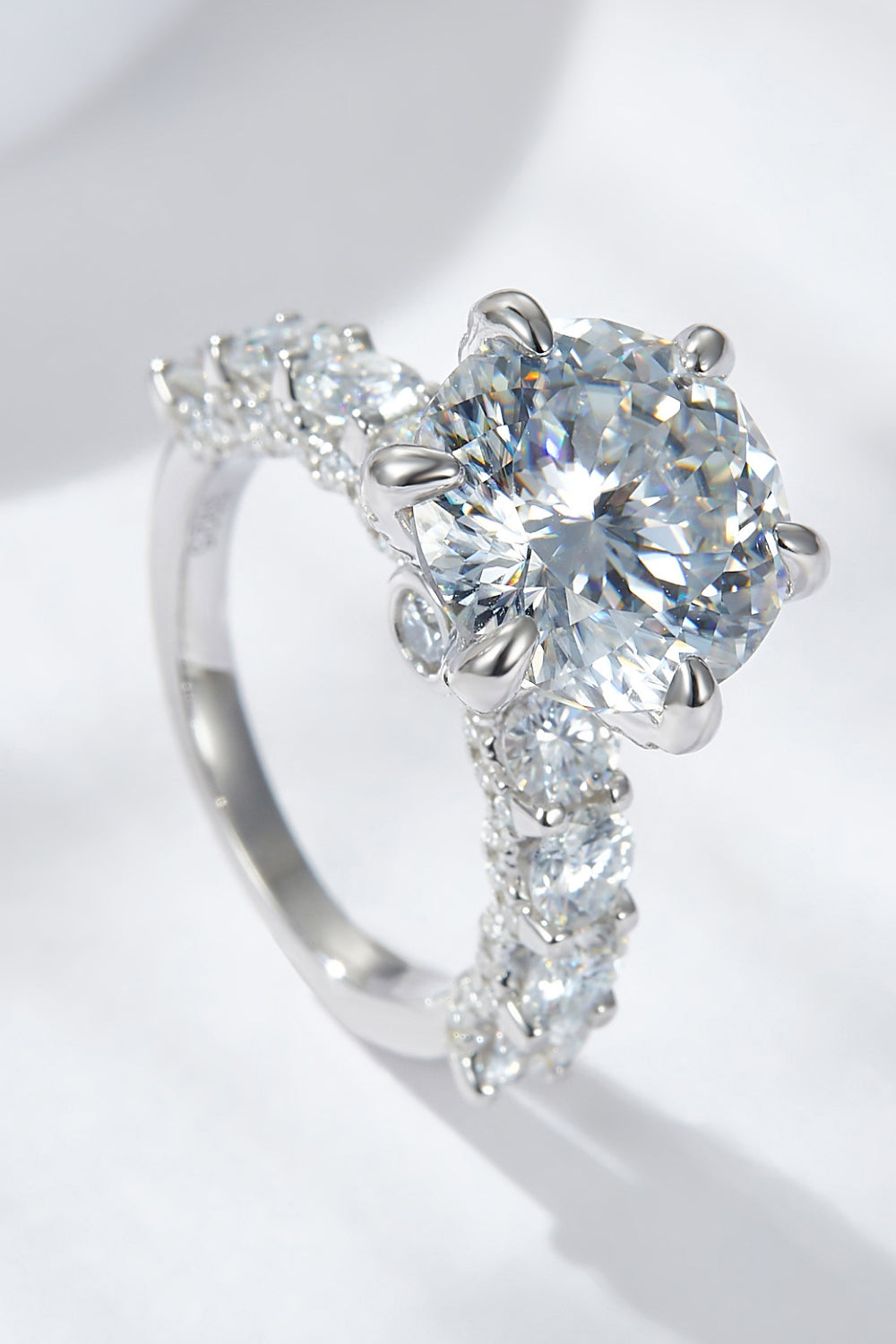 Moissanite 3-Carat Platinum-Plated Side Stone Ring