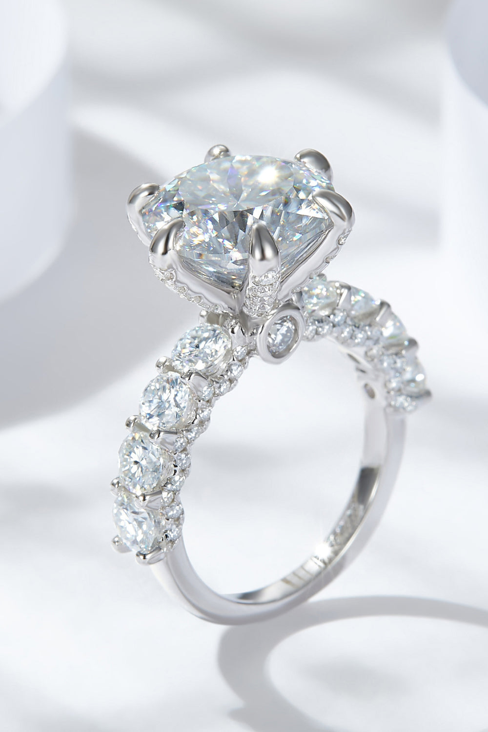 Moissanite 3-Carat Platinum-Plated Side Stone Ring