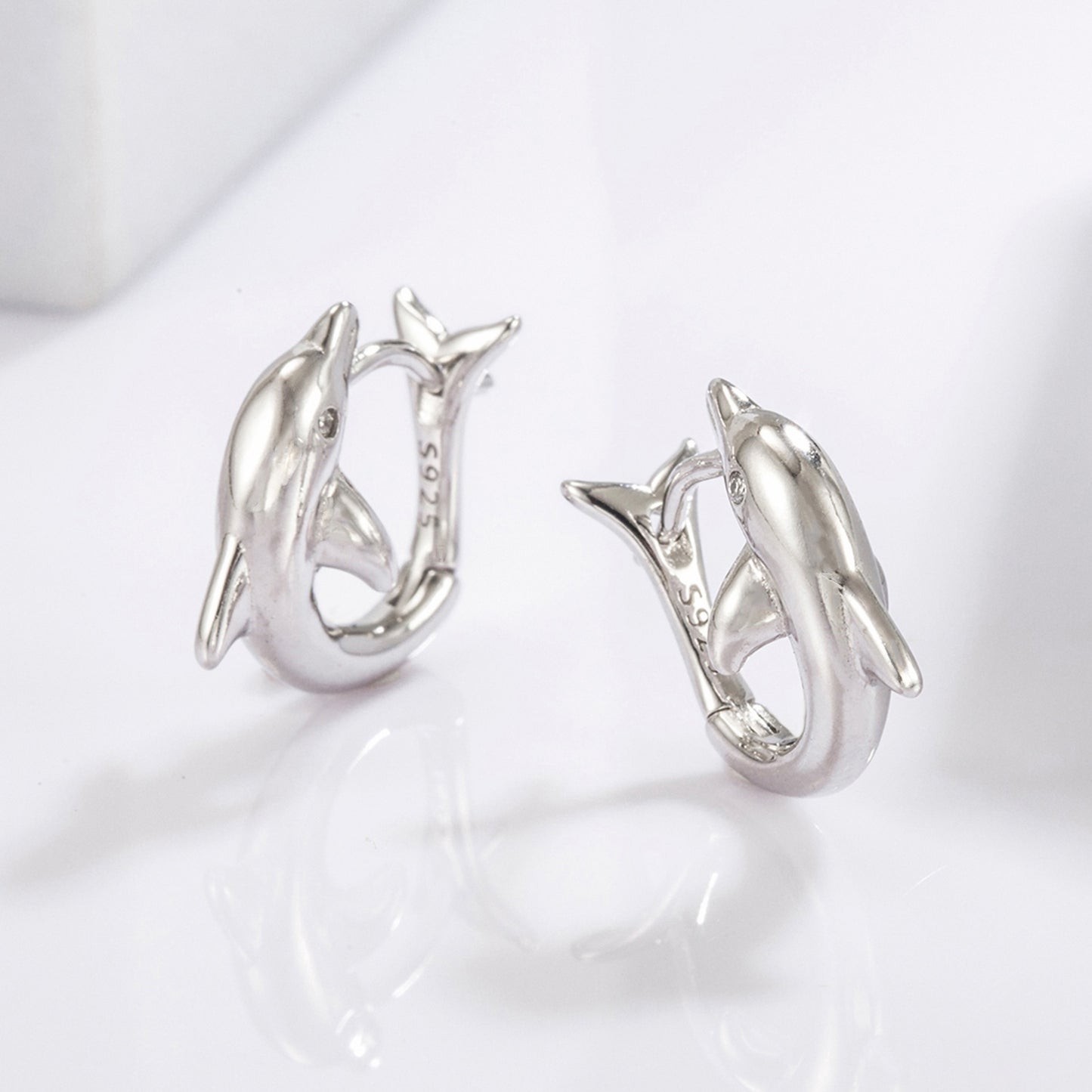 Sterling Silver 925 Zircon Dolphin Earrings