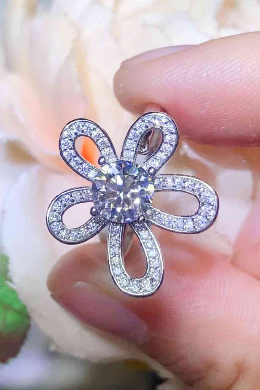 One Carat Moissanite Flower-Shape Open Ring